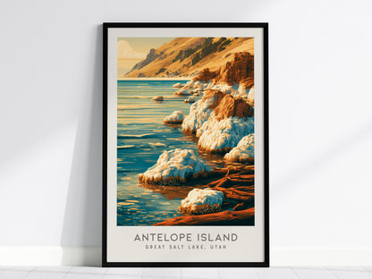 Antelope Island Matte Border Poster | Great Salt Lake, Utah Travel Wall Art — framed wall art, 24x36 in
