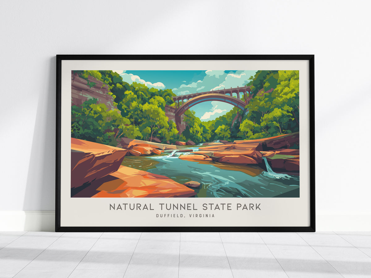 Natural Tunnel State Park Landscape Matte Border Poster | Duffield, Virginia Vacation Wall Art — framed wall art, 24x36 in