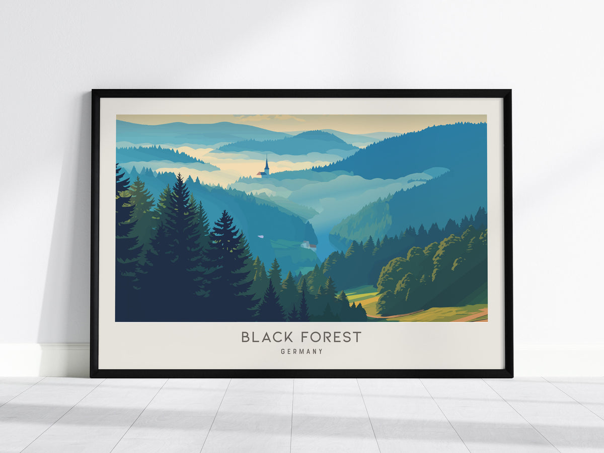 Black Forest Landscape Matte Border Poster | Germany Framed or Unframed Travel Gift — framed wall art, 24x36 in