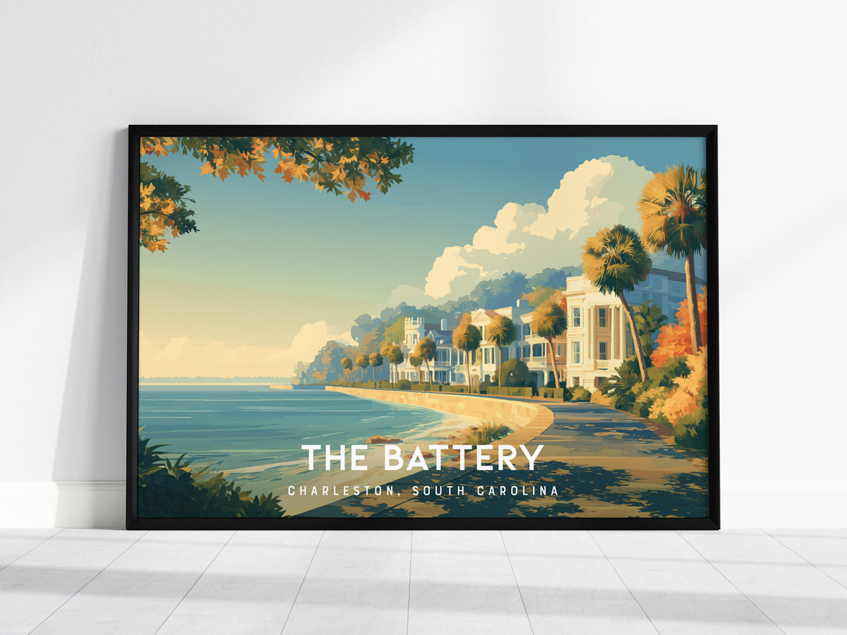 The Battery Landscape Poster | Charleston, South Carolina Destination Print Framed or Unframed Wall Art — framed wall art, 24