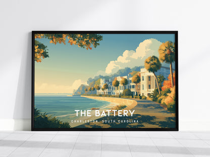 The Battery Landscape Poster | Charleston, South Carolina Destination Print Framed or Unframed Wall Art — framed wall art, 24