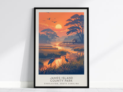 James Island County Park Matte Border Poster | Charleston, South Carolina Beach House Decor — framed wall art, 24x36 in