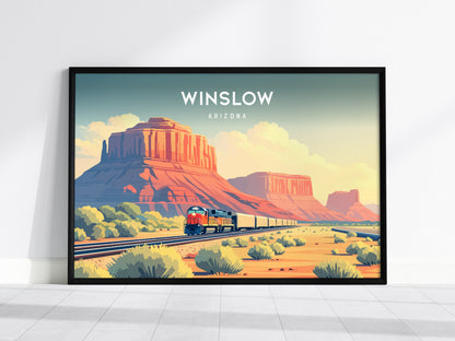 Winslow, Arizona Landscape Poster | Standin' on the Corner Travel Gift Wall Art — framed wall art, 24x36 in