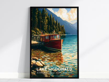 Lake McDonald, Glacier National Park, Montana Poster | Mountain Lake Reflections Destination Print Wall Art — framed wall art