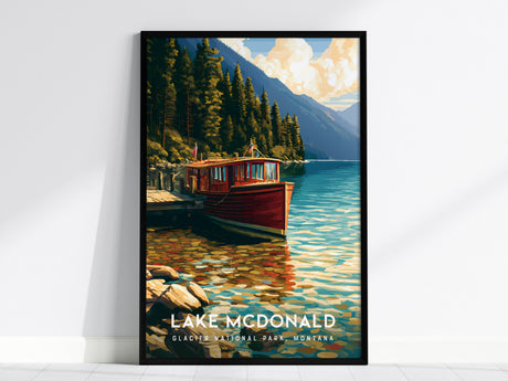 Lake McDonald, Glacier National Park, Montana Poster | Mountain Lake Reflections Destination Print Wall Art — framed wall art