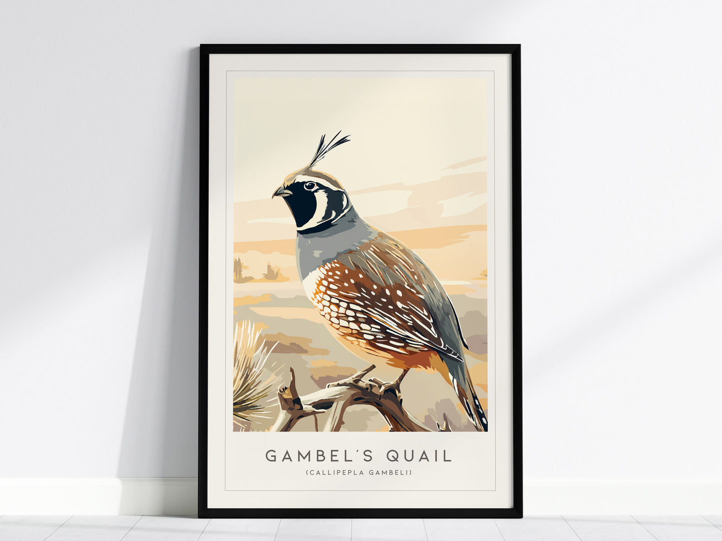 Gambel's Quail, Callipepla gambeli Poster | Desert Bird Wall Art Wildlife Print — framed wall art, 24x36 in