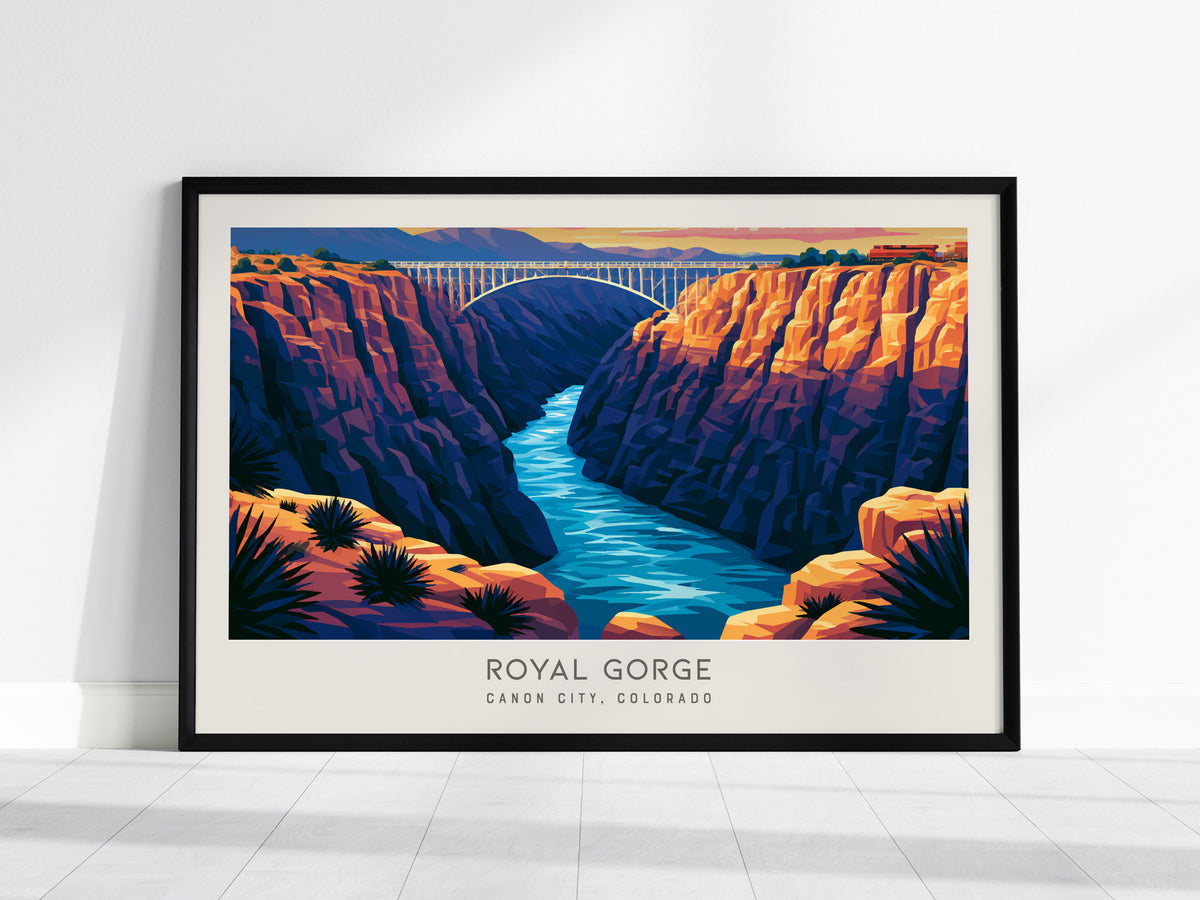 Royal Gorge Landscape Matte Border Poster | Canon City, Colorado Vacation Wall Art — framed wall art, 24x36 in