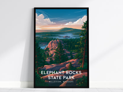 Elephant Rocks State Park, Belleview, Missouri Poster | Ancient Granite Boulders Travel Wall Art — framed wall art, 24x36 in