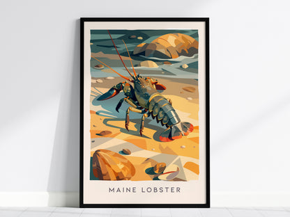 Maine Lobster Poster | Rugged Coast Lobster Wildlife Wall Art — framed wall art, 24x36 in