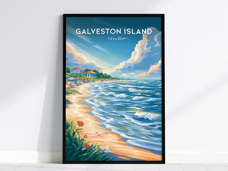 Galveston Island, Texas Poster | Seaside Pier & Gulf Coast Wall Art — framed wall art, 24x36 in