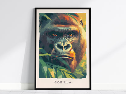 Gorilla, Africa Poster | Majestic Silverback Wildlife Portrait Wall Art — framed wall art, 24x36 in