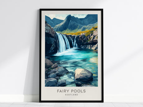 Fairy Pools Matte Border Poster | Scotland Destination Print & Vacation Wall Art — framed wall art, 24x36 in