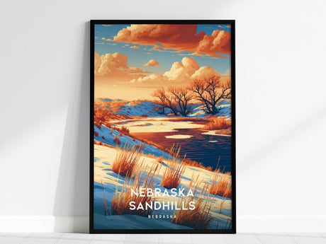 Nebraska Sandhills, Nebraska Poster | Rolling Prairie Grasslands Travel Wall Art — framed wall art, 24x36 in