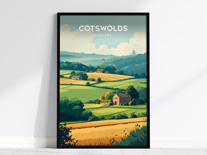 Cotswolds, England Poster | Rolling Hills & Stone Village Wall Art — framed wall art, 24x36 in