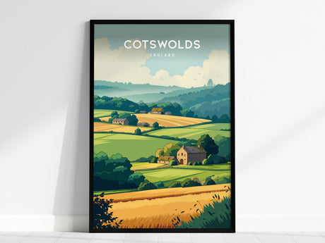 Cotswolds, England Poster | Rolling Hills & Stone Village Wall Art — framed wall art, 24x36 in