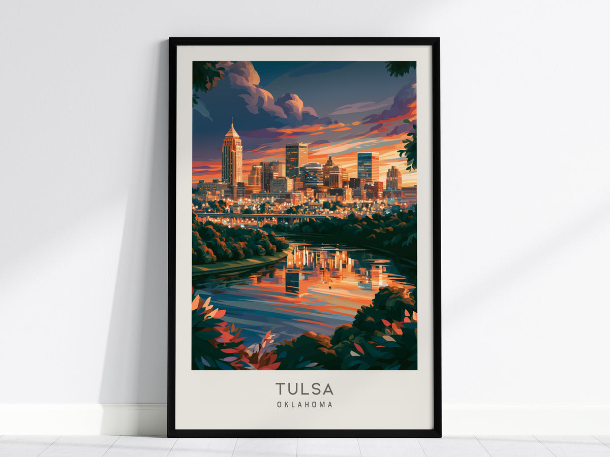 Tulsa Matte Border Poster | Oklahoma Destination Print Travel Wall Art — framed wall art, 24x36 in