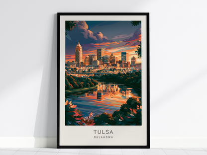 Tulsa Matte Border Poster | Oklahoma Destination Print Travel Wall Art — framed wall art, 24x36 in