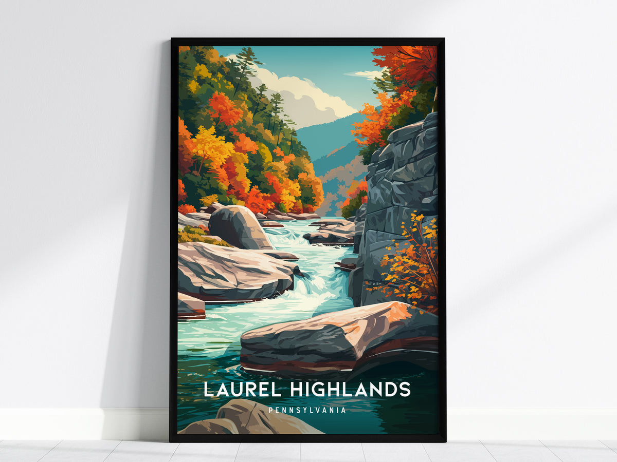 Laurel Highlands, Pennsylvania Poster | Mountain Forest Retreat Framed or Unframed Wall Art — framed wall art, 24x36 in