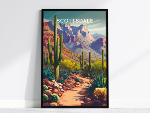 Scottsdale, Arizona Poster | Desert Sunset & Saguaro Cactus Wall Art — framed wall art, 24x36 in