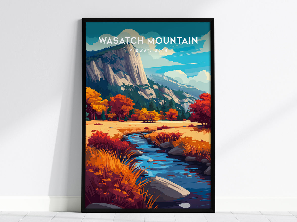 Wasatch Mountain, Midway, Utah Poster | Alpine Meadow & Peak Destination Print Wall Art — framed wall art, 24x36 in