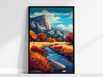 Wasatch Mountain, Midway, Utah Poster | Alpine Meadow & Peak Destination Print Wall Art — framed wall art, 24x36 in