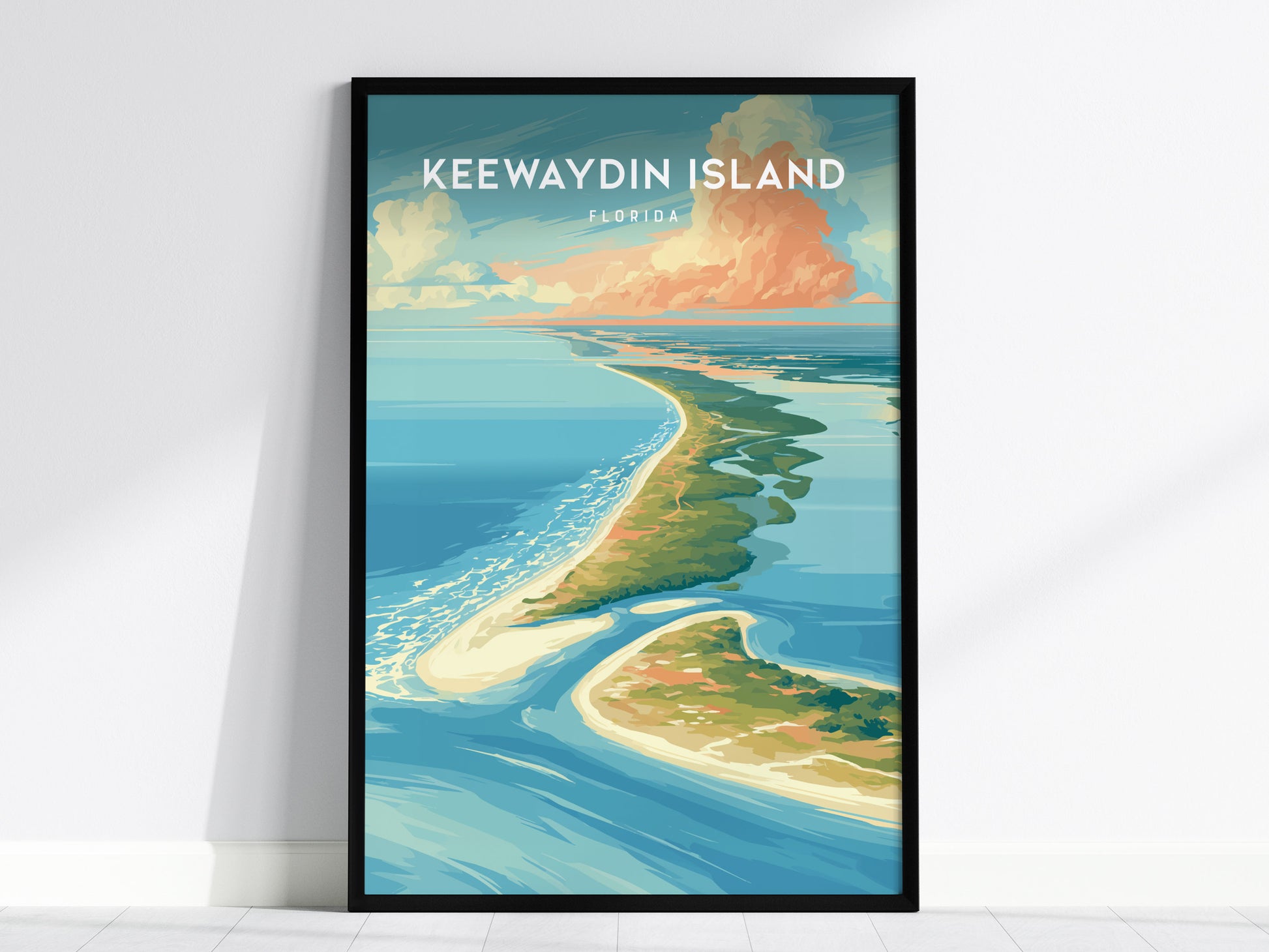 Keewaydin Island, Florida Poster | Secluded Beach & Coastal Decor Wall Art — framed wall art, 24x36 in