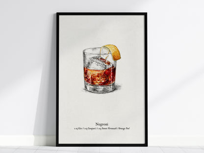 Negroni Poster | Vintage Cocktail Scientific Illustration Wall Art — framed wall art, 24x36 in