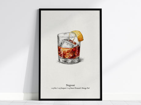 Negroni Poster | Vintage Cocktail Scientific Illustration Wall Art — framed wall art, 24x36 in