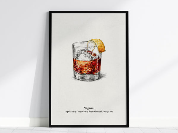 Negroni Poster | Vintage Cocktail Scientific Illustration Wall Art — framed wall art, 24x36 in