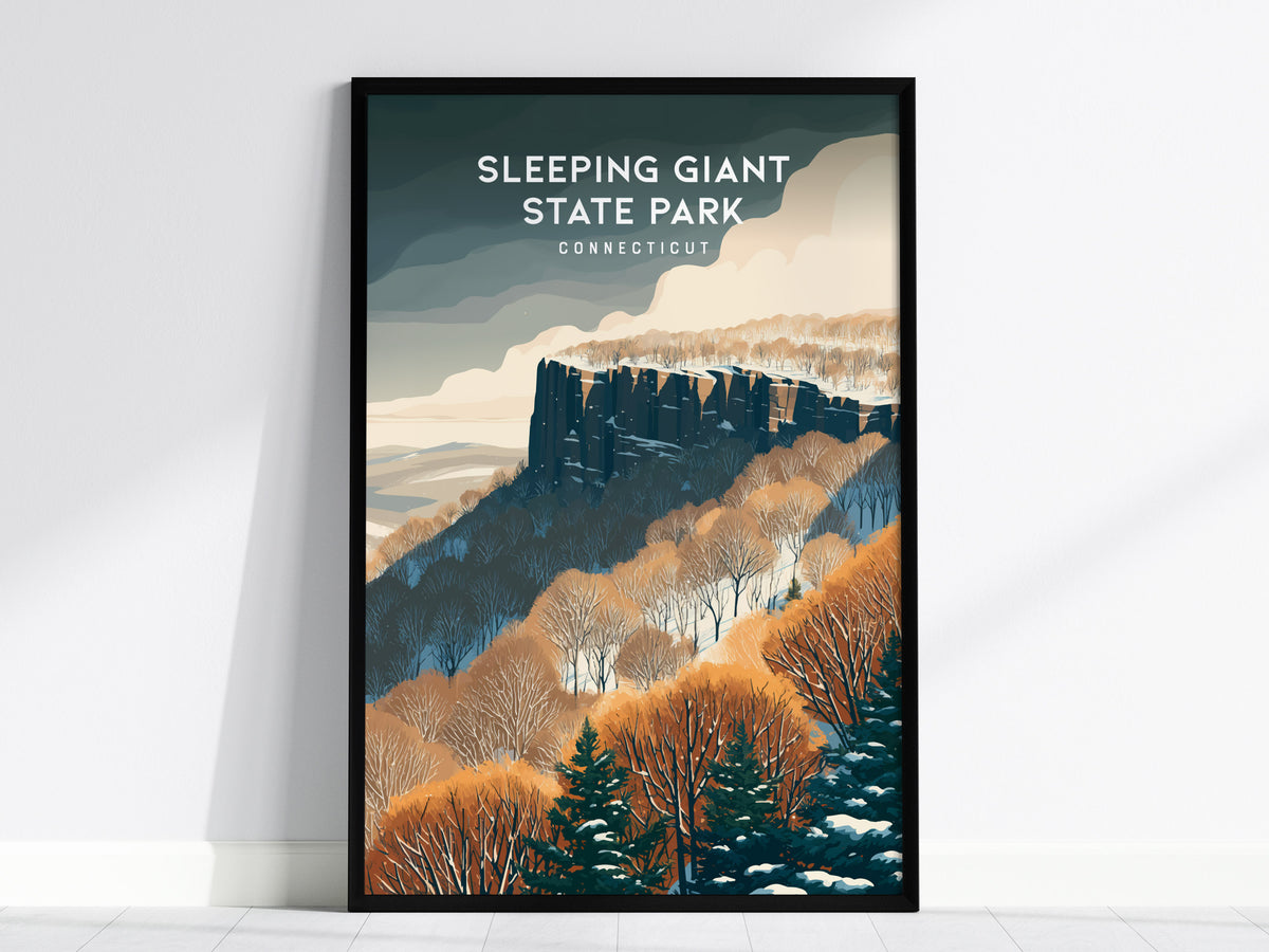 Sleeping Giant State Park, Connecticut Poster | Traprock Ridge Trail Destination Print Wall Art — framed wall art, 24x36 in