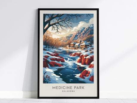 Medicine Park Matte Border Poster | Oklahoma Destination Print Travel Wall Art — framed wall art, 24x36 in