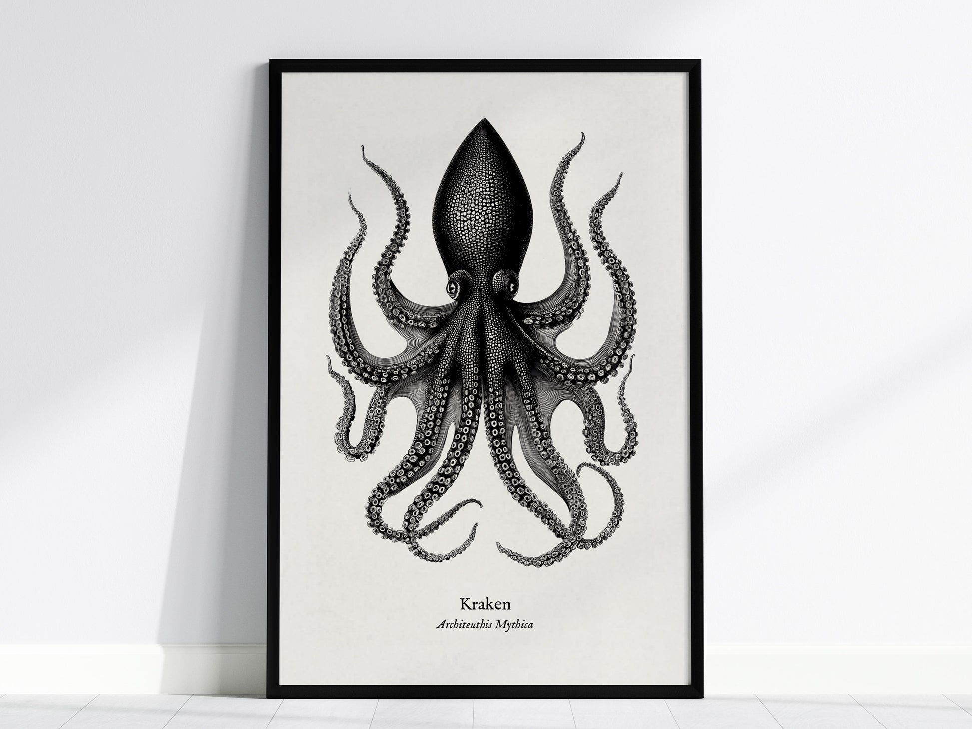 Kraken Poster | Vintage Architeuthis Mythica Zoological Illustration Wall Art — framed wall art, 24x36 in
