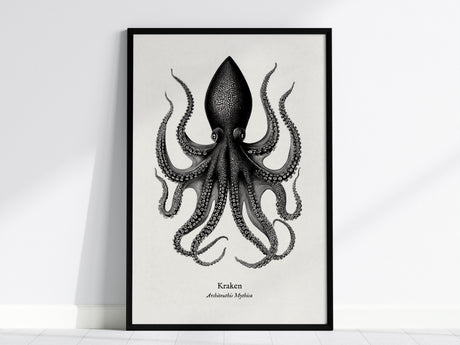 Kraken Poster | Vintage Architeuthis Mythica Zoological Illustration Wall Art — framed wall art, 24x36 in