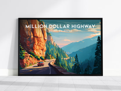 Million Dollar Highway Landscape Poster | Ouray, Colorado Framed or Unframed Alpine Road Art — framed wall art, 24x36 in