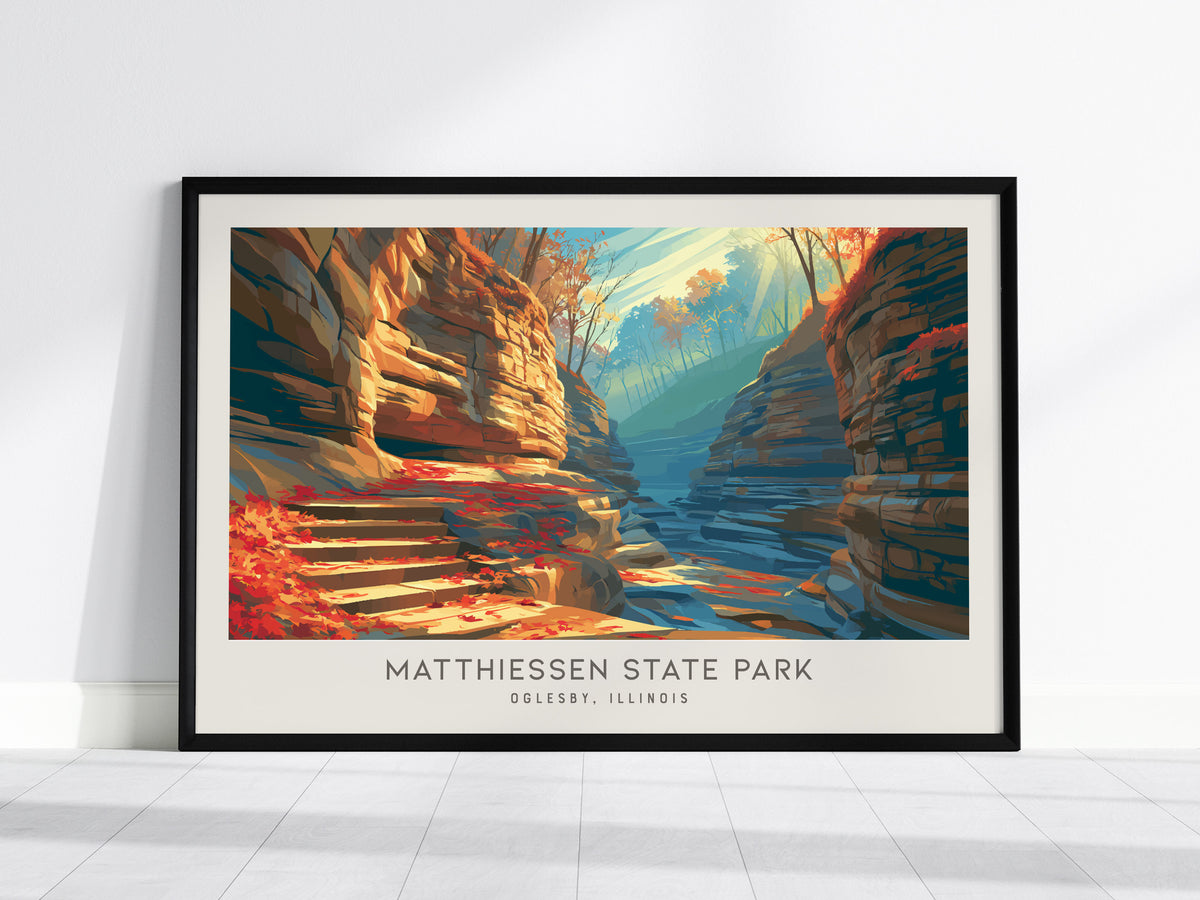 Matthiessen State Park Landscape Matte Border Poster | Oglesby, Illinois Travel Gift Wall Art — framed wall art, 24x36 in