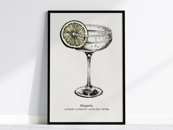 Margarita Cocktail Poster | Classic Tequila Lime Bar Art Print — framed wall art, 24x36 in