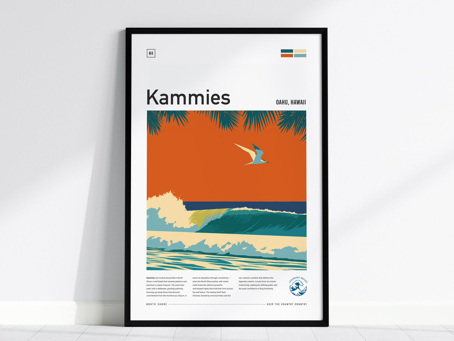 Kammies, Hawaii Poster | Tropical Surf Break Paradise Wall Art — framed wall art, 24x36 in