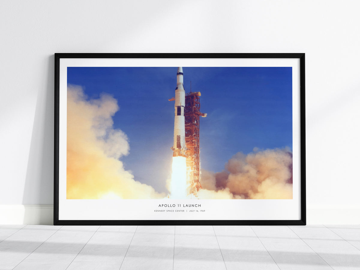 Apollo 11 Launch Landscape Poster | NASA Kennedy Space Center Space Photography Wall Art — framed wall art, 24x36 in