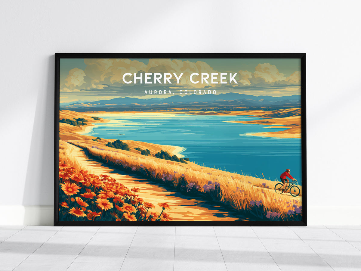 Cherry Creek Landscape Poster | Aurora, Colorado Vacation Wall Art — framed wall art, 24x36 in