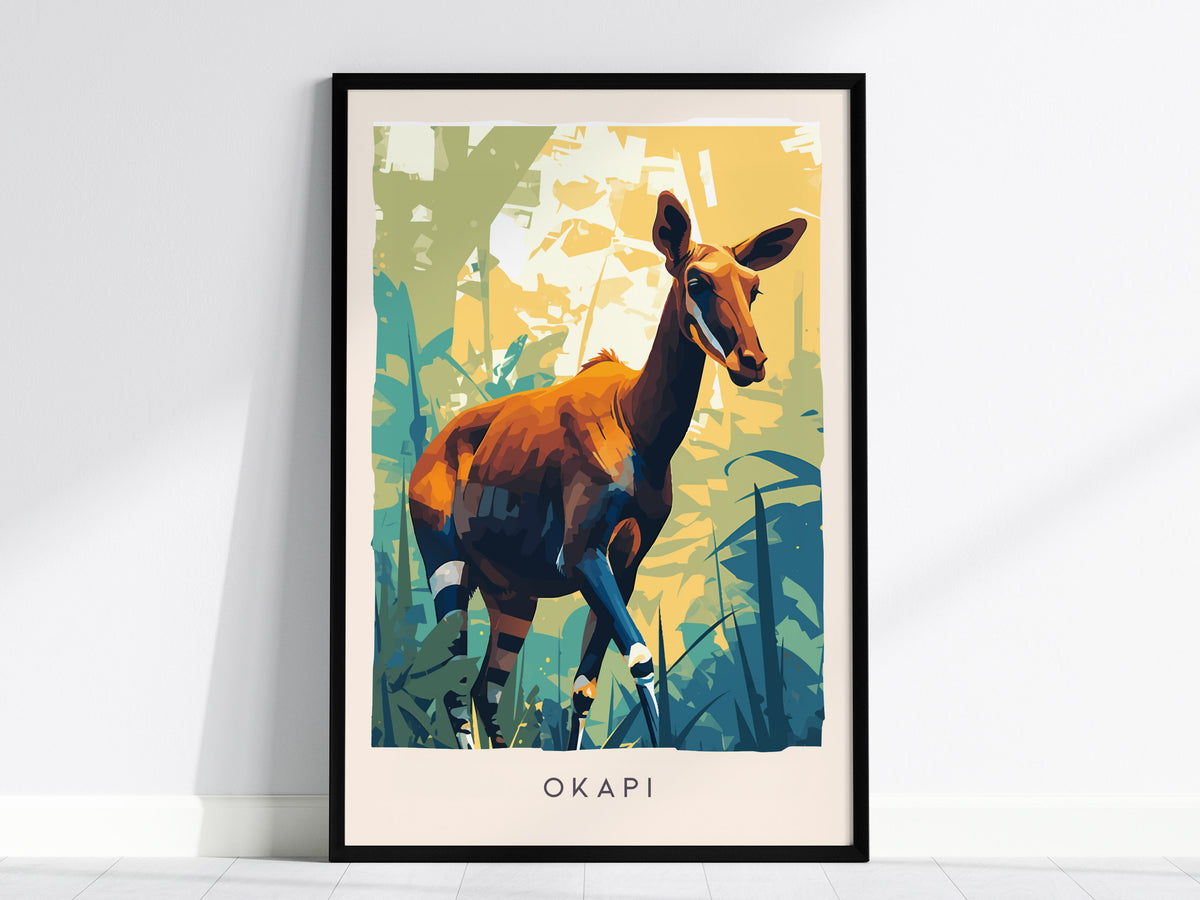 Okapi, Okapia johnstoni Poster | Rainforest Wildlife Wall Art — framed wall art, 24x36 in