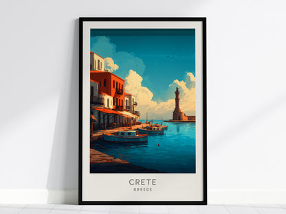 Crete Matte Border Poster | Greece Coastal Beach Decor Travel Wall Art — framed wall art, 24x36 in