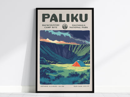 Paliku, Haleakala National Park Poster | Backpacker Gift | Misty Crater Wilderness Wall Art — framed wall art, 24x36 in
