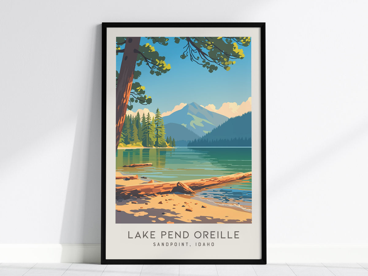 Lake Pend Oreille Matte Border Poster | Sandpoint, Idaho Destination Print — framed wall art, 24x36 in