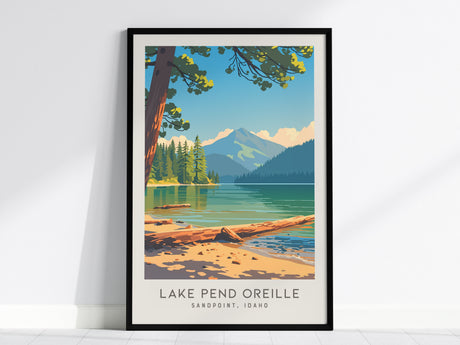 Lake Pend Oreille Matte Border Poster | Sandpoint, Idaho Destination Print — framed wall art, 24x36 in