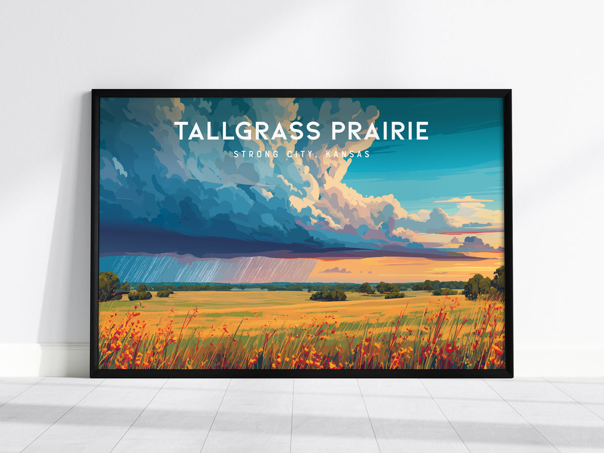 Tallgrass Prairie Landscape Poster | Strong City, Kansas Vacation Wall Art — framed wall art, 24x36 in