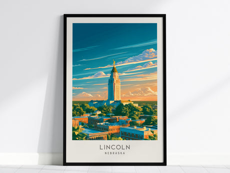Lincoln Matte Border Poster | Nebraska Travel Wall Art — framed wall art, 24x36 in