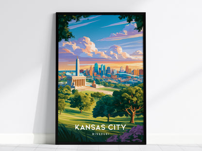 Kansas City, Missouri Poster | BBQ Jazz & Fountains Destination Print Wall Art — framed wall art, 24x36 in