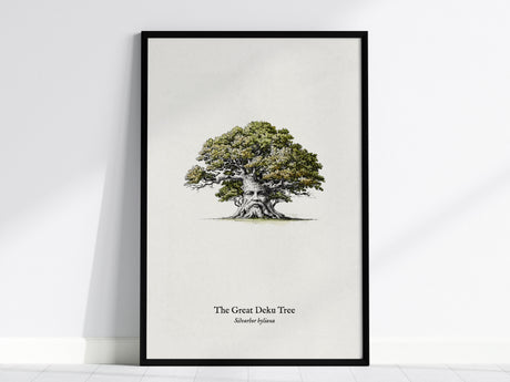 Great Deku Tree Poster | Vintage Zelda Hyrule Botanical Illustration Wall Art — framed wall art, 24x36 in