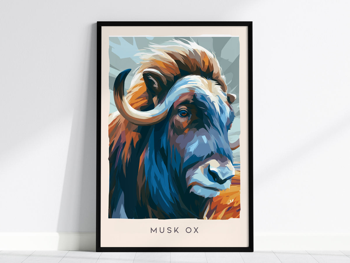 Musk Ox, Ovibos moschatus Poster | Arctic Tundra Wildlife Wall Art — framed wall art, 24x36 in