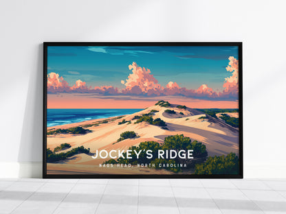 Jockey's Ridge Landscape Poster | Nags Head, North Carolina Destination Print Beach House Decor — framed wall art, 24x36 in